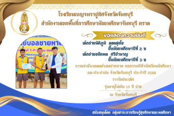 รางวัลชนะเลิศ รุ่นอายุไม่เกิน 15 ปี ชาย การแข่งขันวอลเลย์บอลชายหาด มหกรรมกีฬานักเรียนนักศึกษา และประชาชน จังหวัดจันทบุรี ประจำปี 2568
